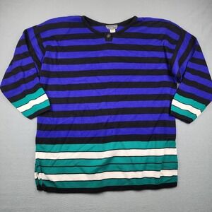 Vintage McNaughton Wear Sweater Womens 2X Blue Striped 3/4 Sleeve Knit Plus USA